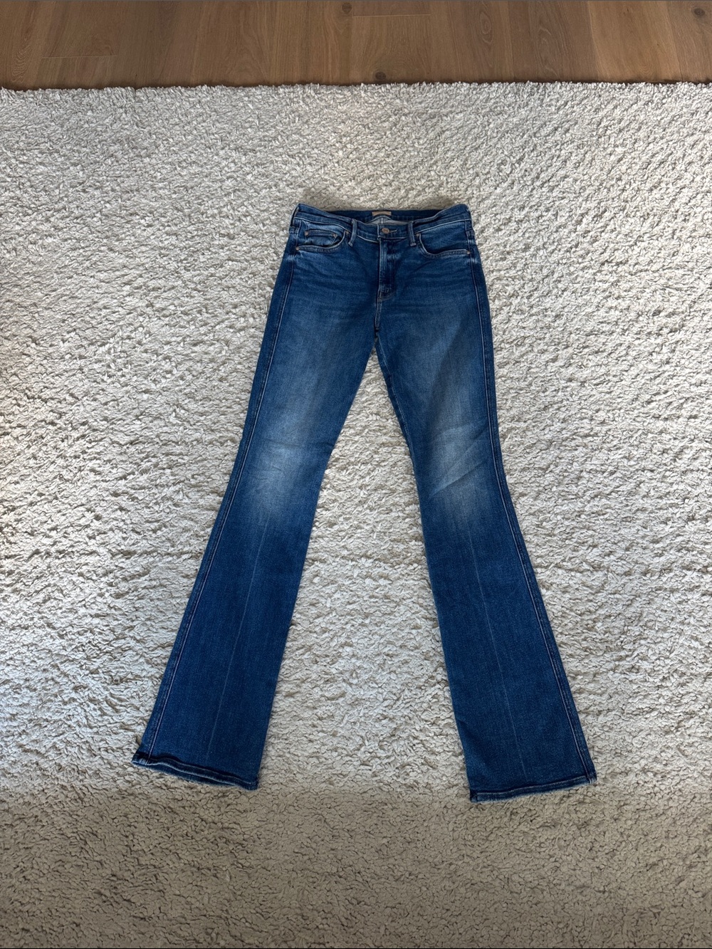 MOTHER Dark Blue Flare Jeans with Subtle Fade
